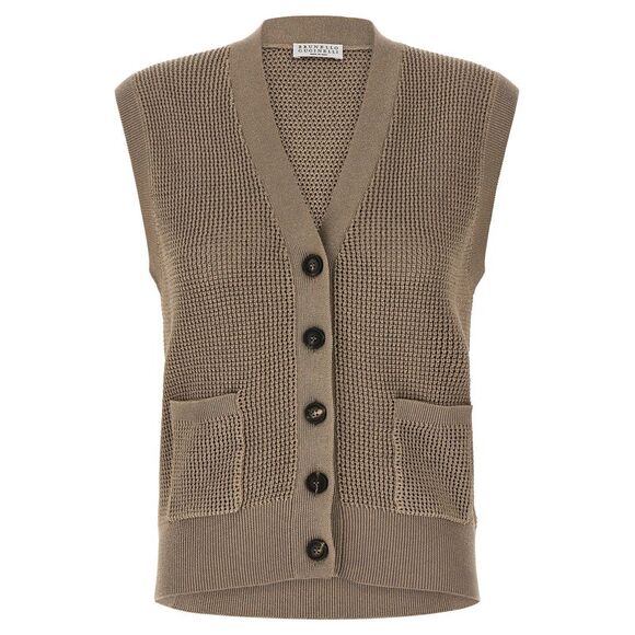 BRUNELLO CUCINELLI Jackets & Blazers - Brunello Cucinelli Women 'Sparkling' Cotton Vest
